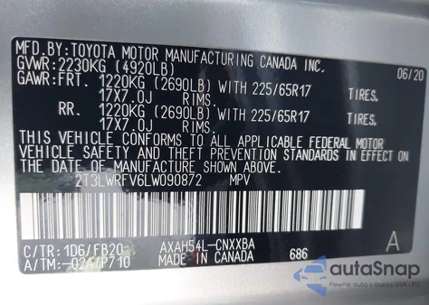 2020 Toyota Rav4 Hybrid Le from USA, damaged, VIN 2T3LWRFV6LW090872